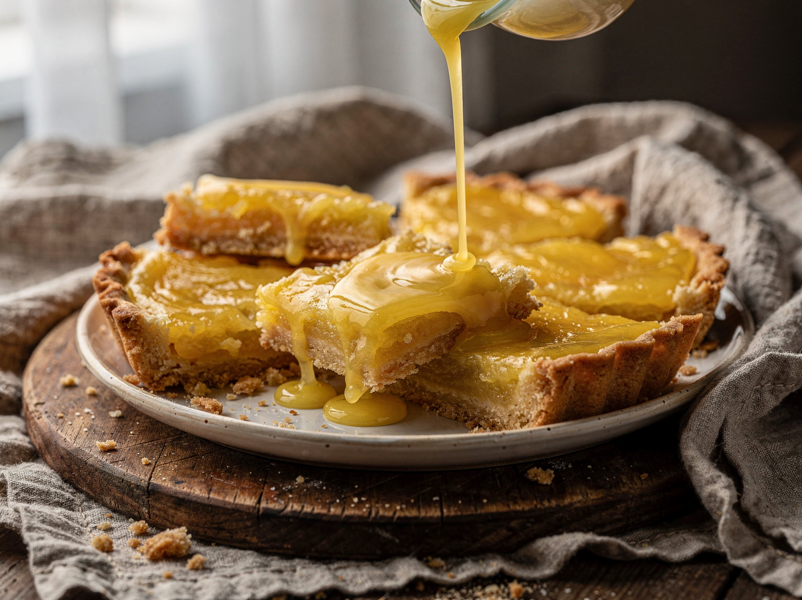 Pour over the warm crust