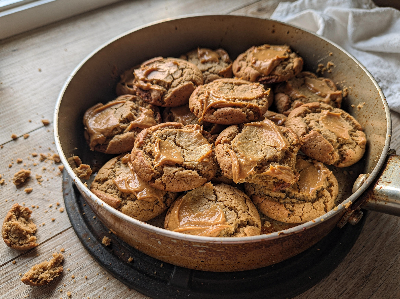 Cream the butter, peanut butter, and sugars