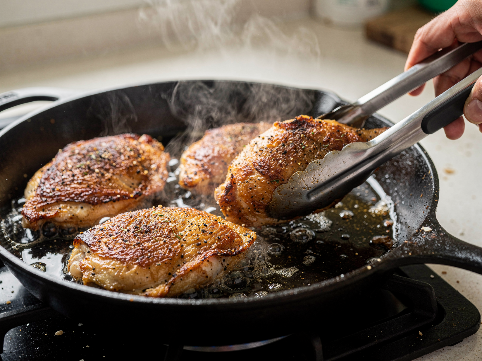 Sear the chicken until deeply golden